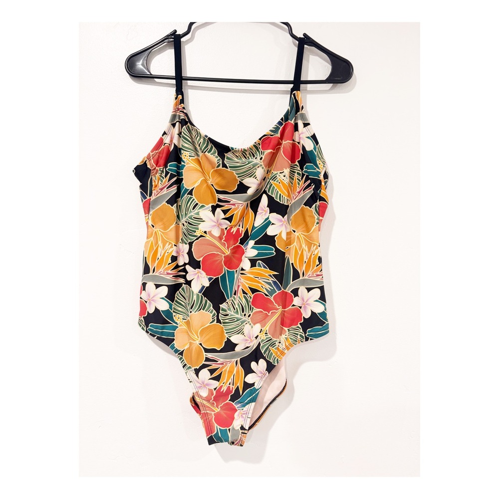 Hurley Womens Tropical Floral Ladder Back One Piece Swimsuit XL Black Multicolor